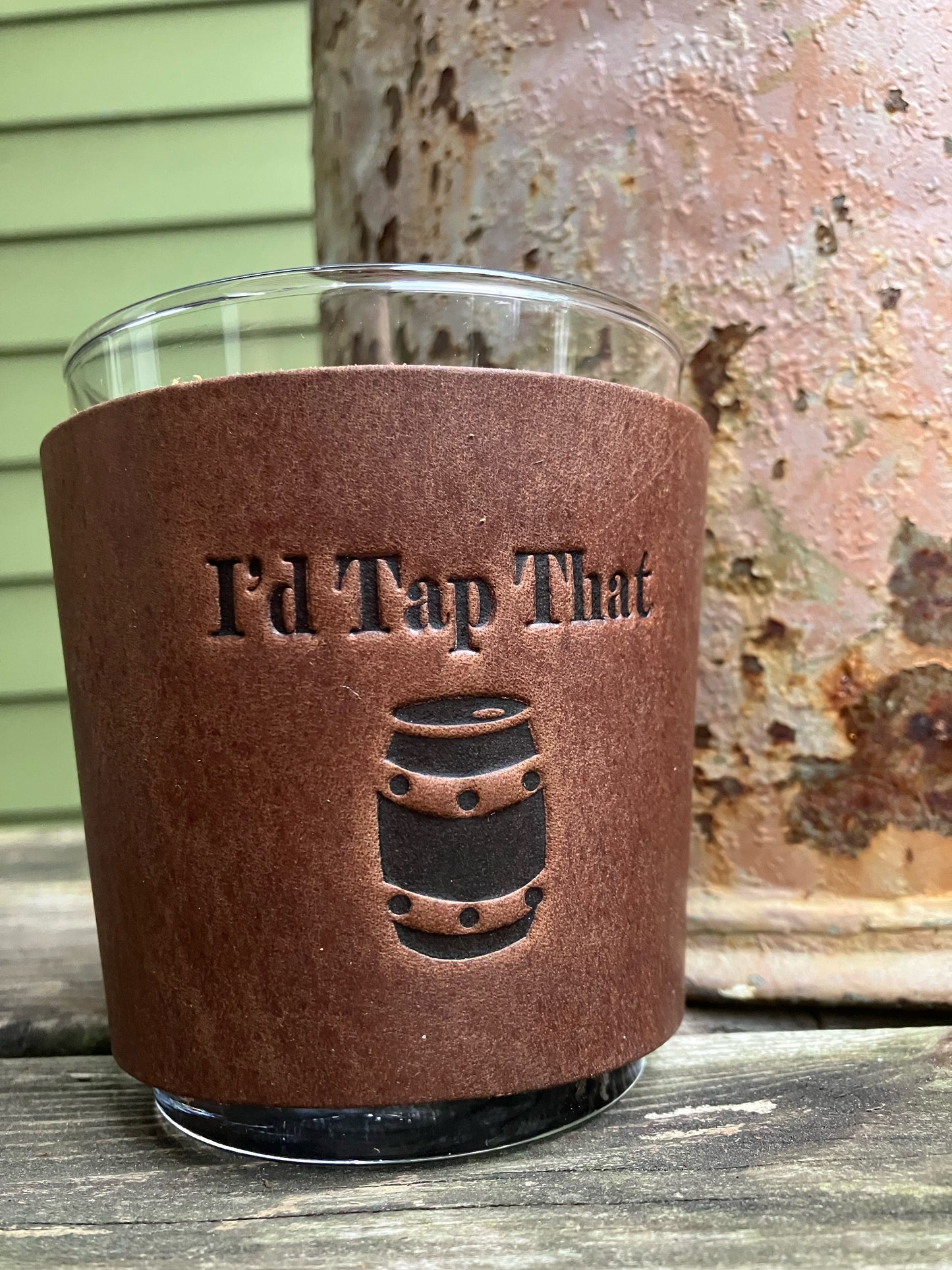 Leather Wrapped Whiskey Glass - I'd Tap That