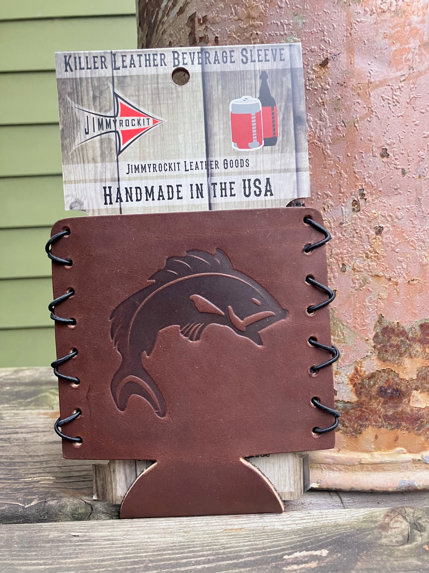 Leather Koozie - Jumping Fish