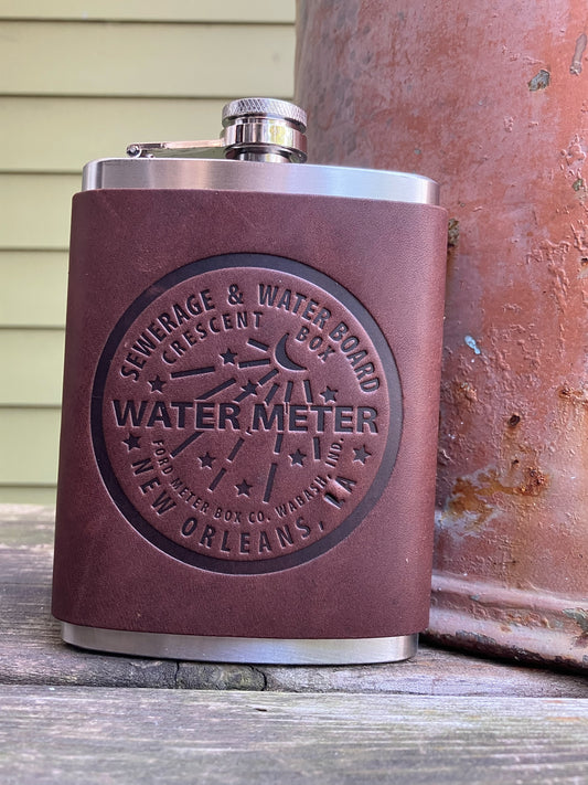 Leather Flask - New Orleans Water Meter