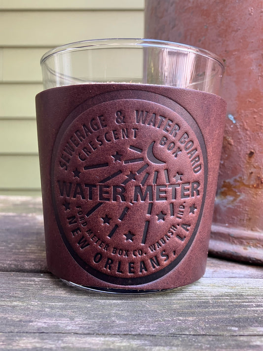 Leather Wrapped Whiskey Glass - New Orleans Water Meter