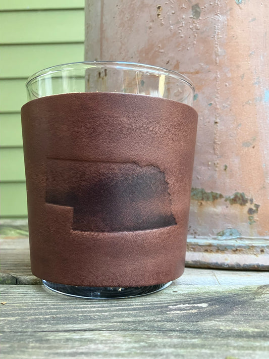 Leather Wrapped Whiskey Glass - Nebraska