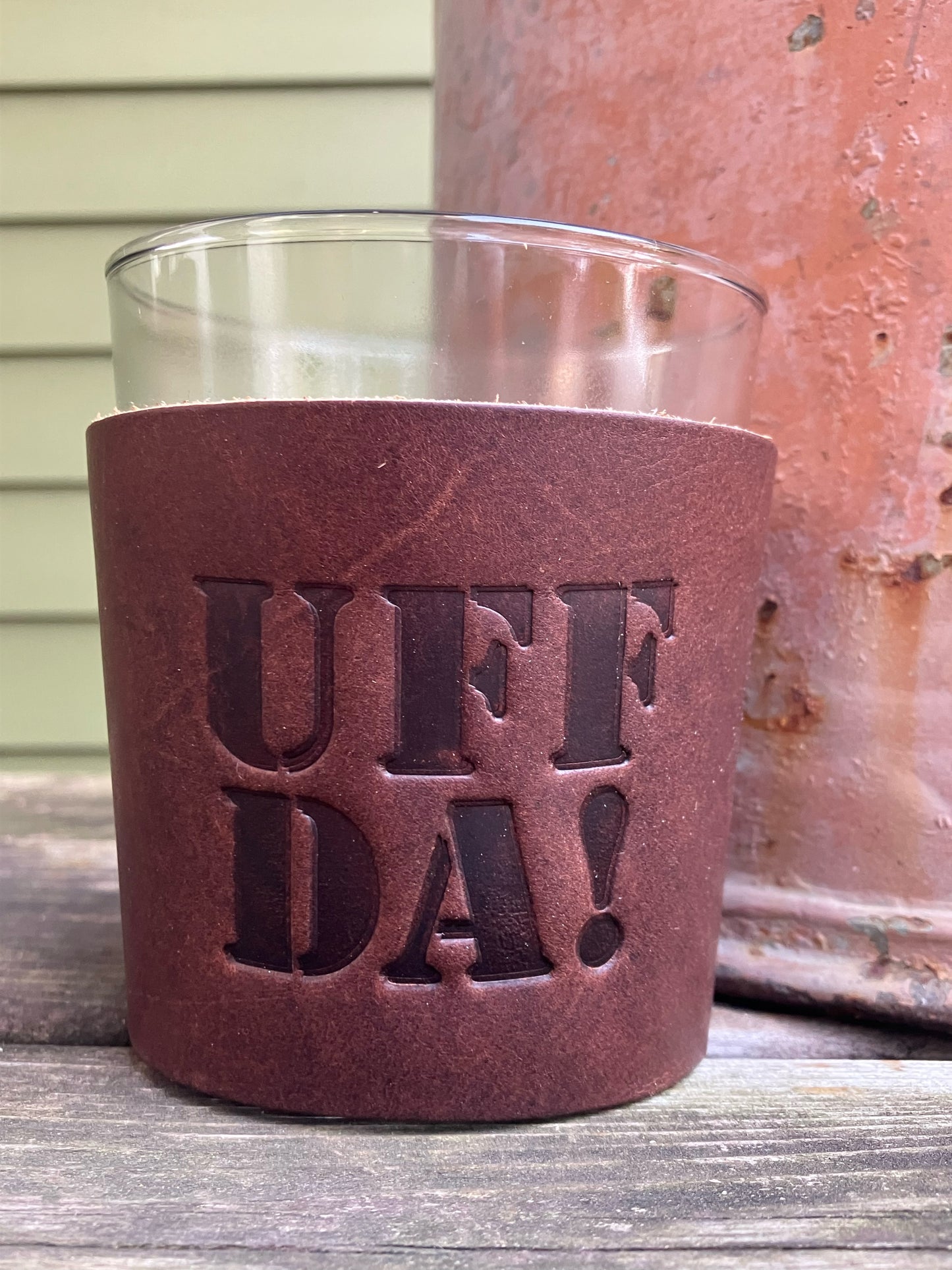 Leather Wrapped Whiskey Glass - Uff Da