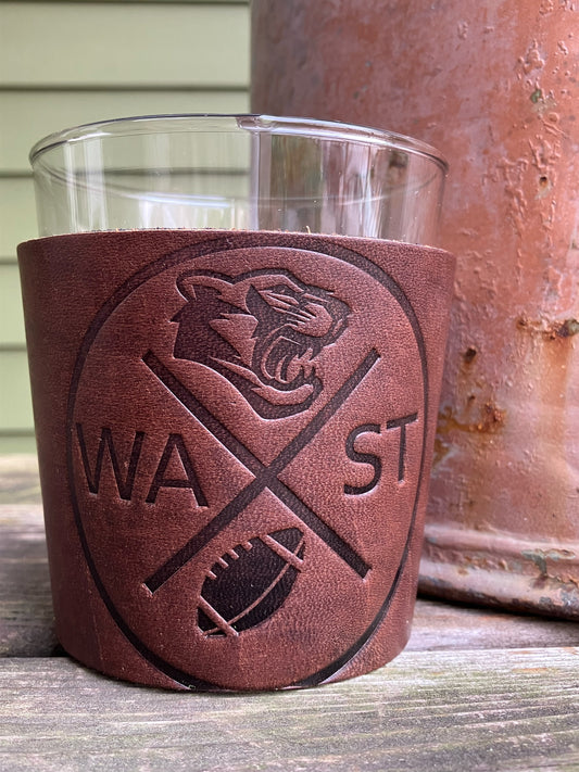 Leather Wrapped Whiskey Glass - Washington State Football
