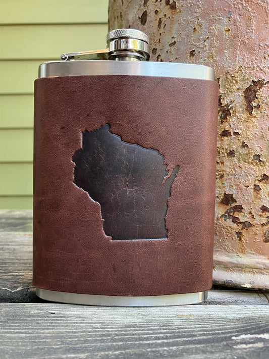 Leather Flask - Wisconsin