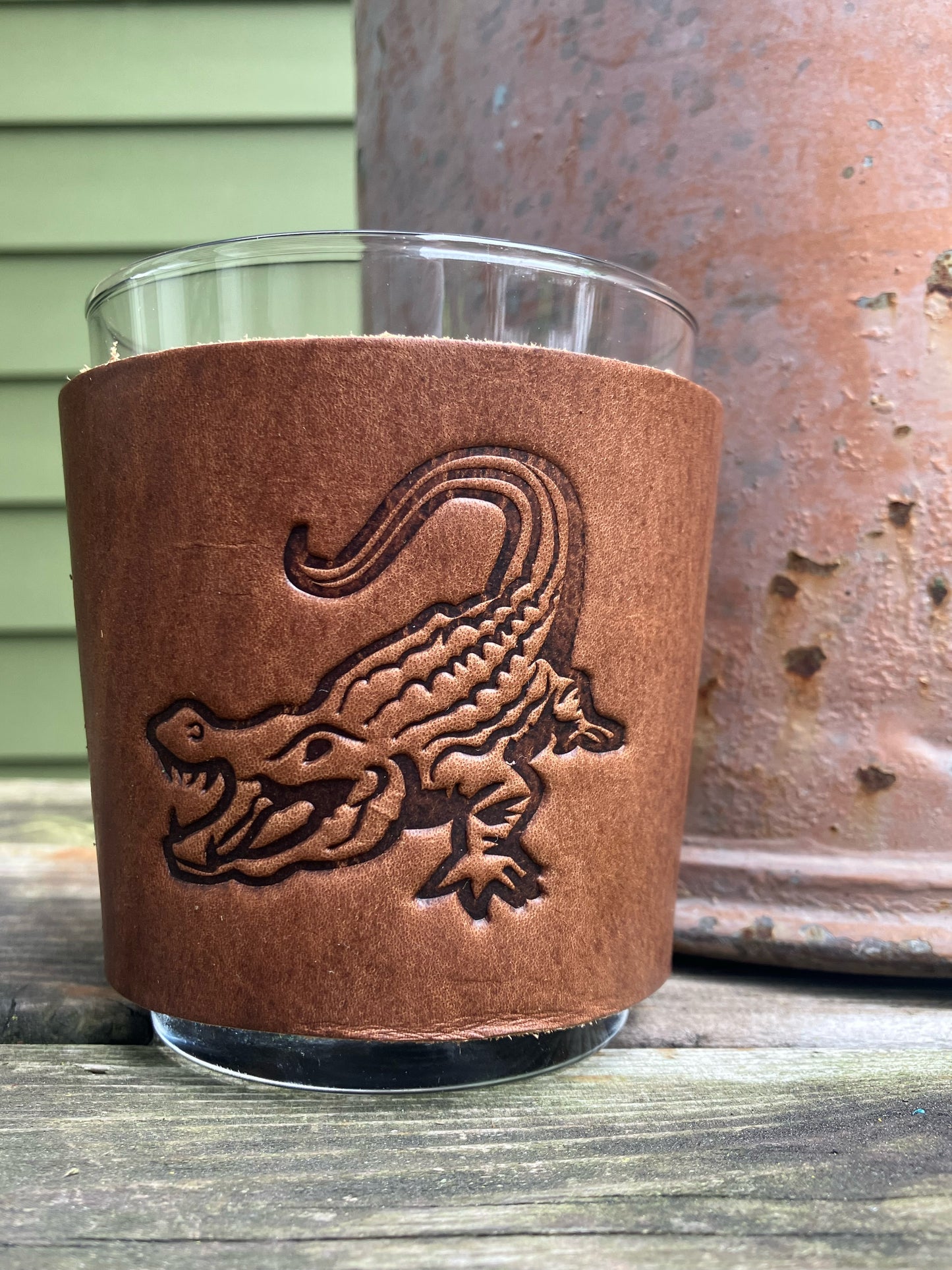 Leather Wrapped Whiskey Glass - Alligator