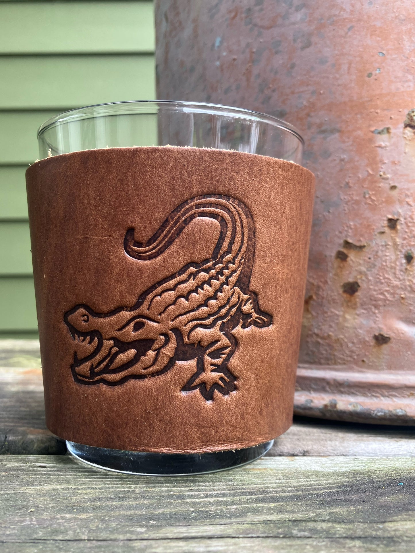 Leather Wrapped Whiskey Glass - Alligator
