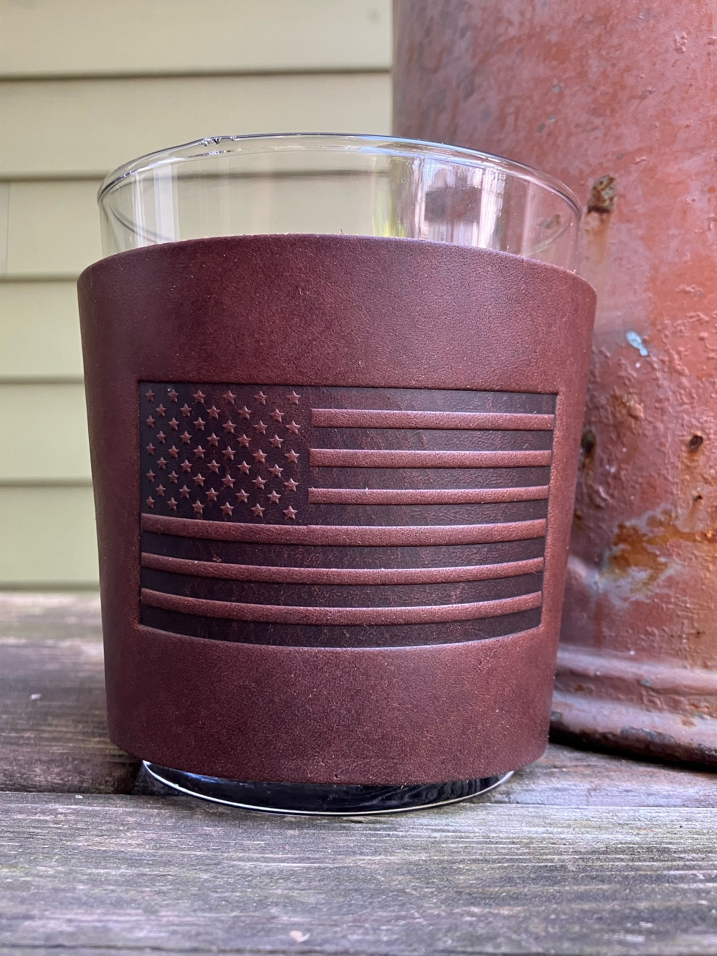 Leather Wrapped Whiskey Glass - American Flag