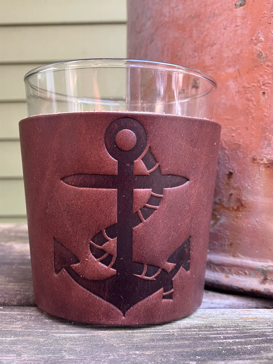 Leather Wrapped Whiskey Glass - Anchor