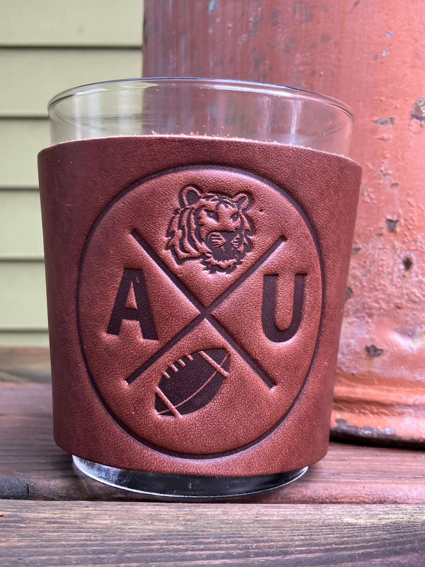 Leather Wrapped Whiskey Glass - Auburn Football