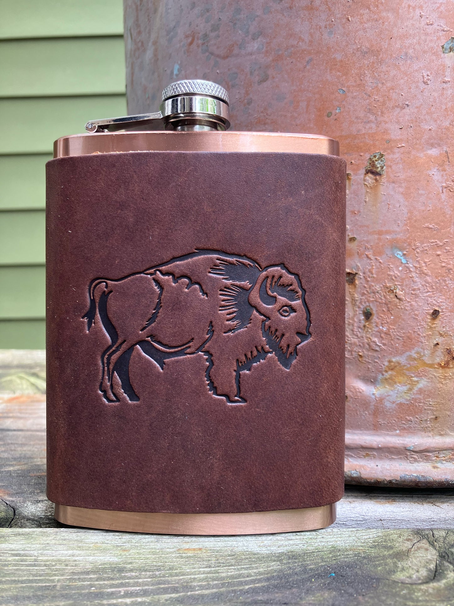 Leather Flask - Buffalo Bison