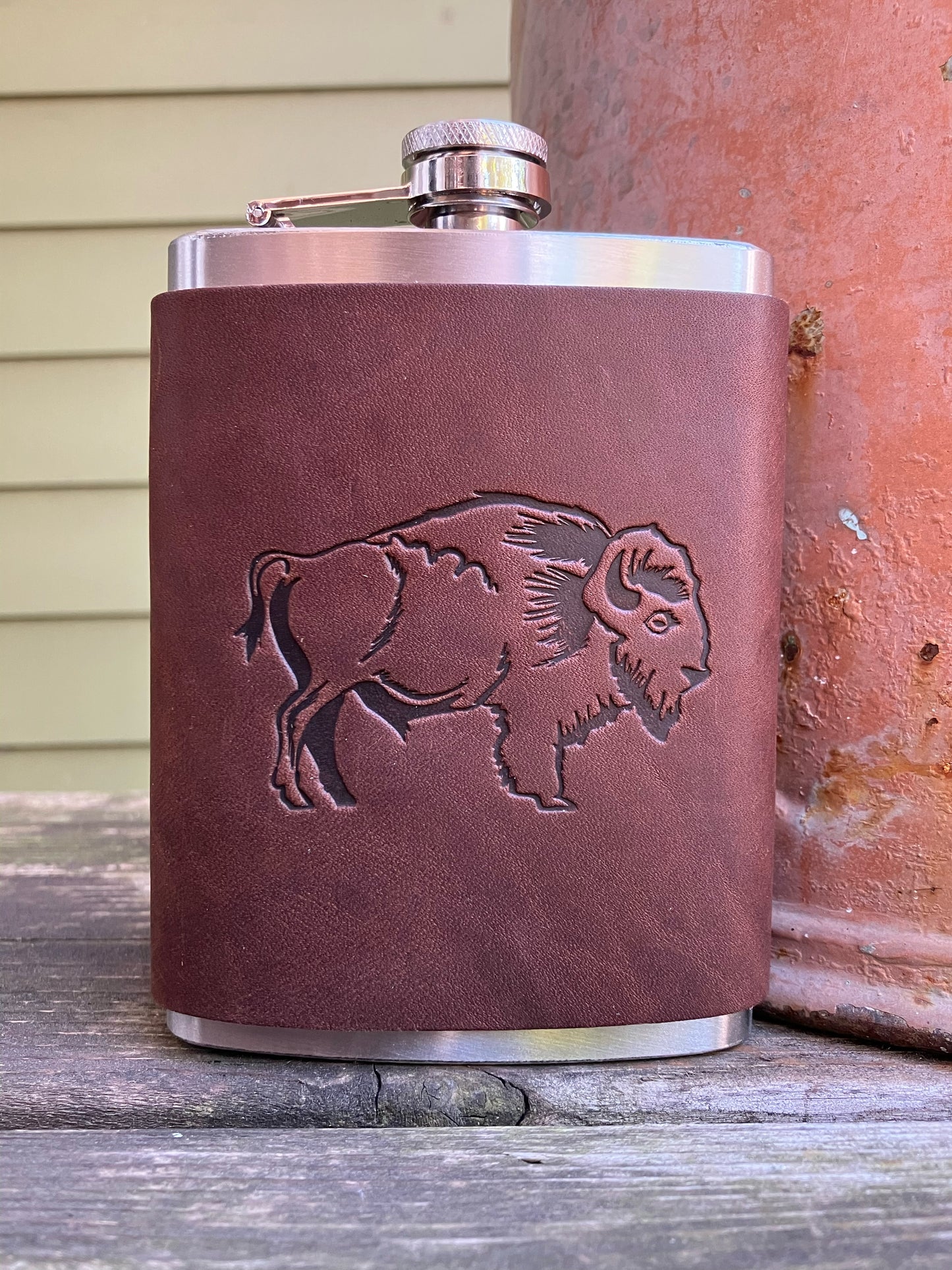 Leather Flask - Buffalo Bison