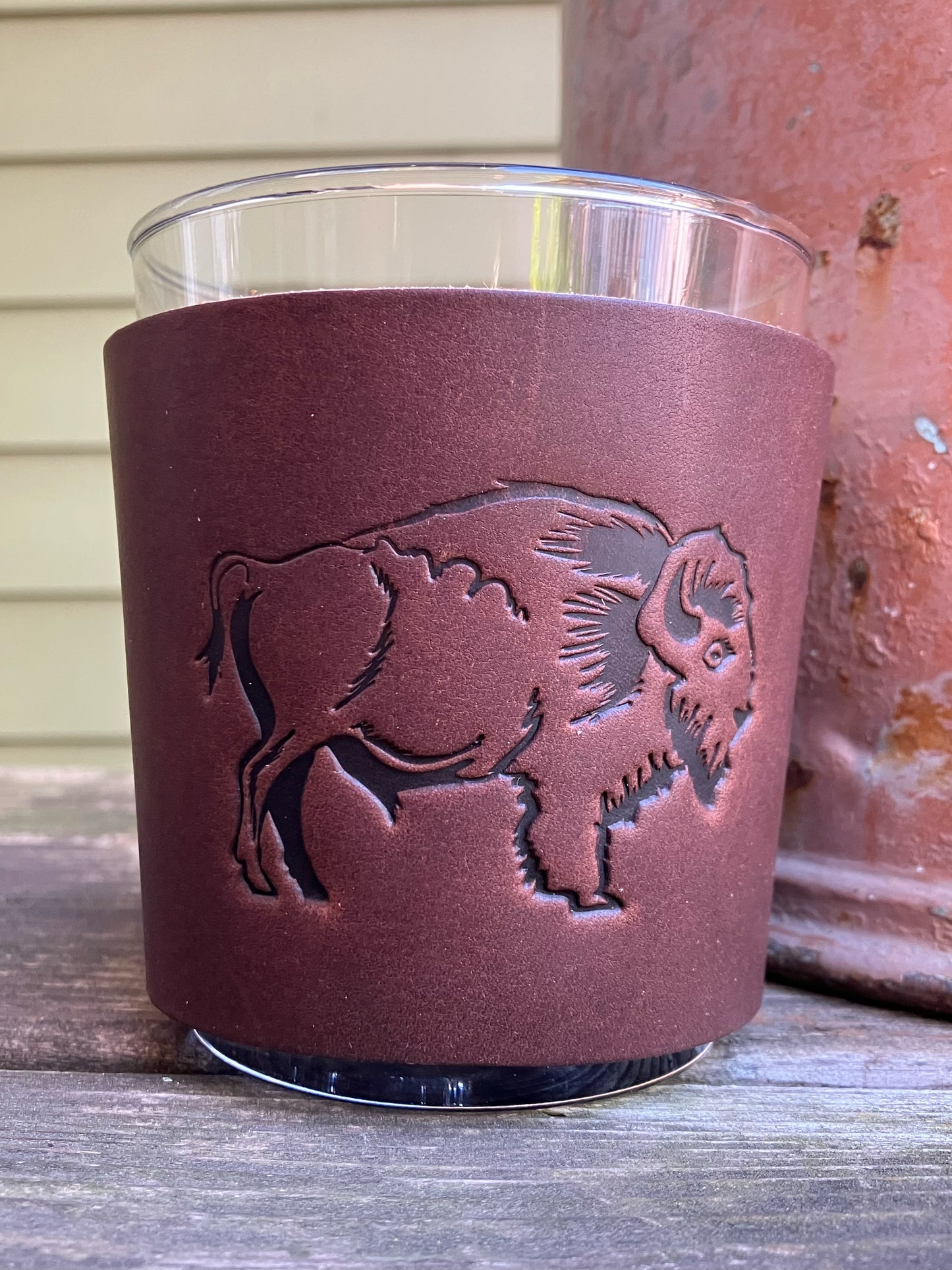 Leather Wrapped Whiskey Glass - Buffalo Bison