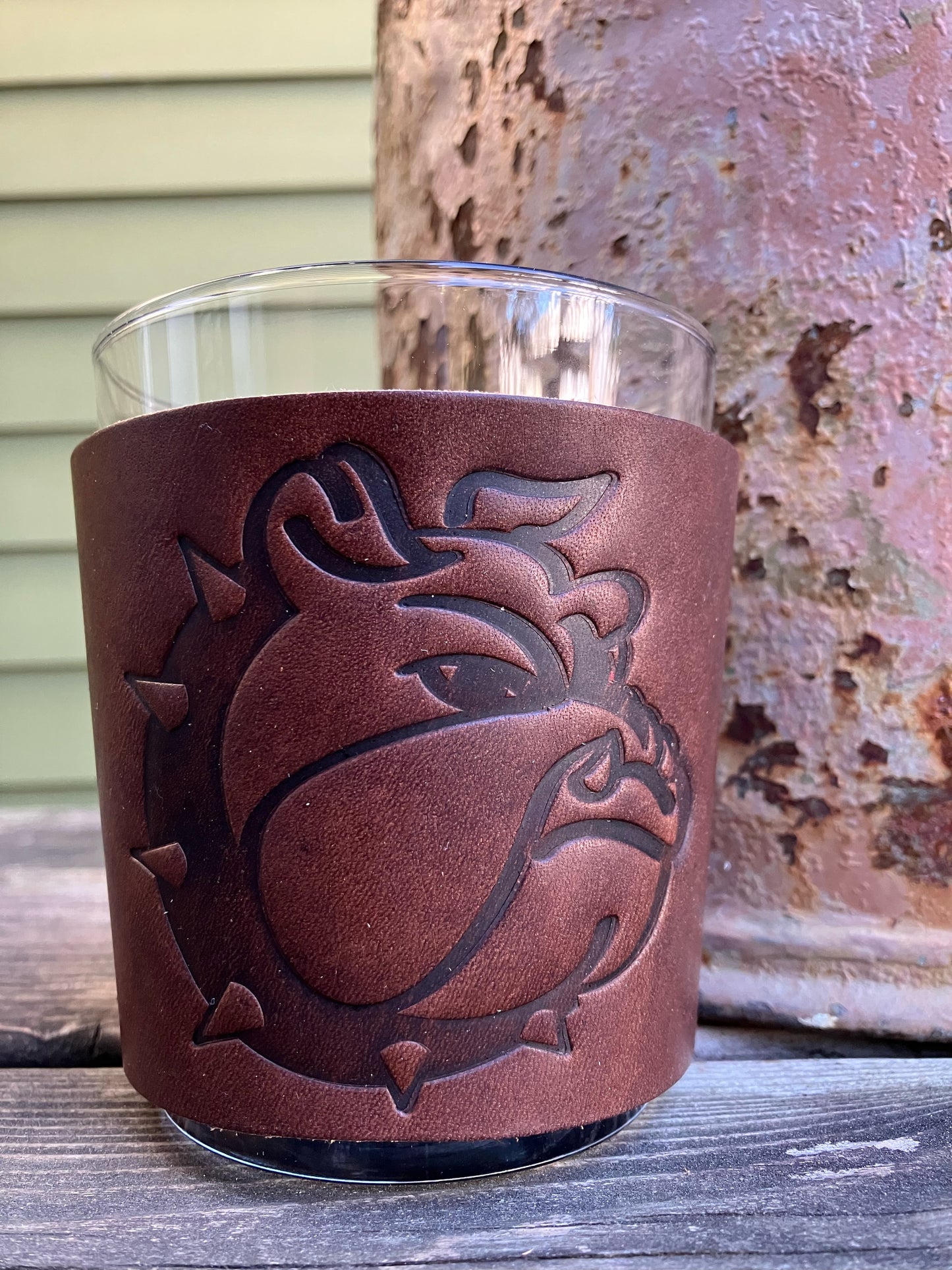 Leather Wrapped Whiskey Glass - Bulldog