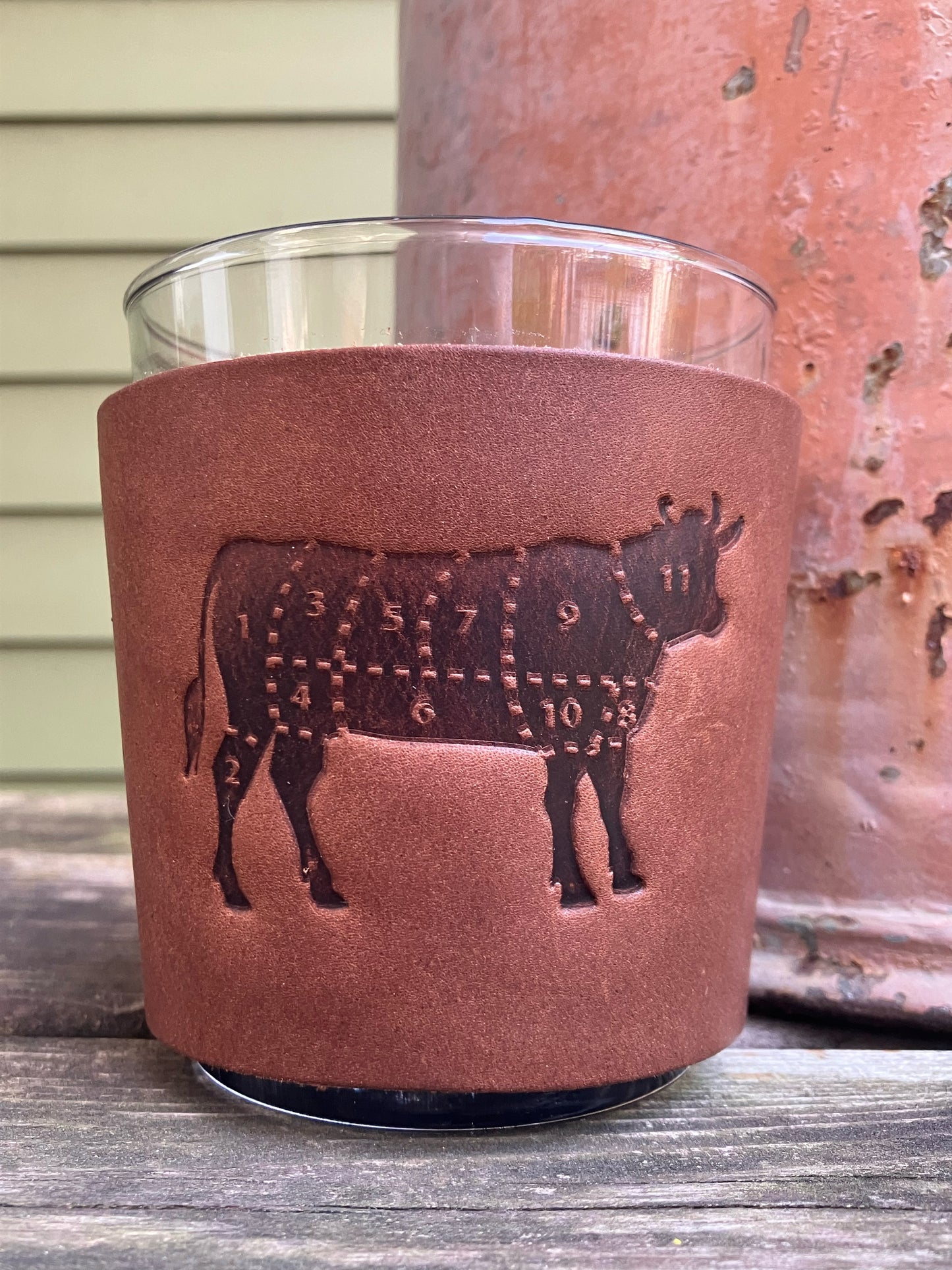 Leather Wrapped Whiskey Glass - Cow Cuts