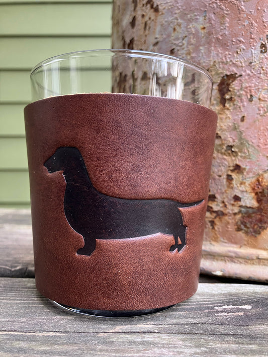 Leather Wrapped Whiskey Glass - Dachshund