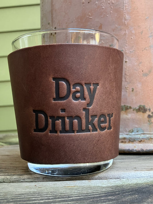 Leather Wrapped Whiskey Glass - Day Drinker