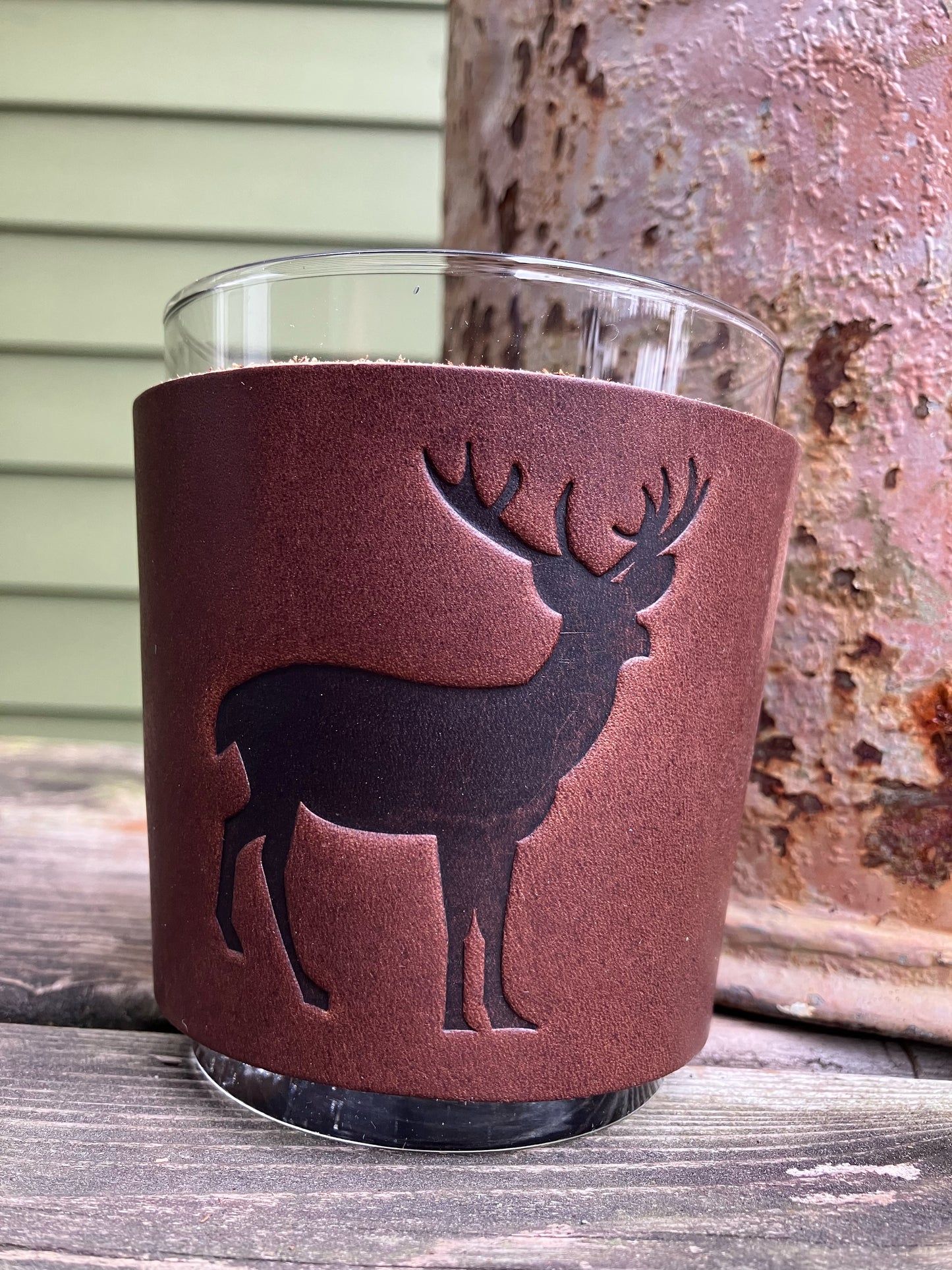 Leather Wrapped Whiskey Glass - Deer
