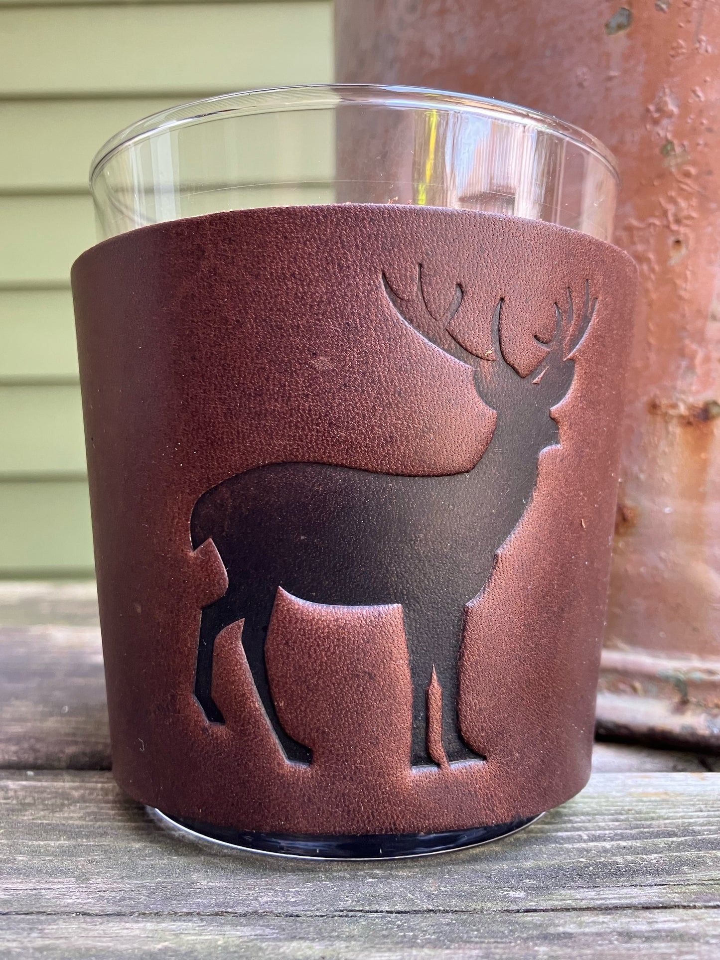 Leather Wrapped Whiskey Glass - Deer