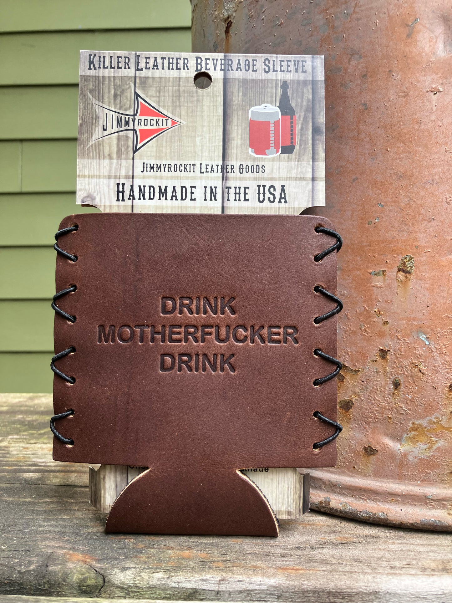 Leather Koozie - Drink Motherfucker Drink