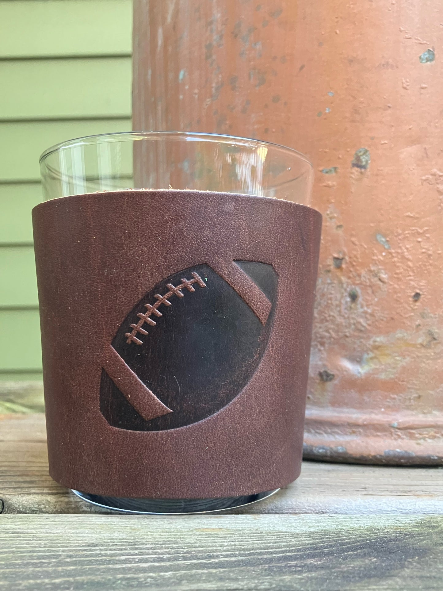 Leather Wrapped Whiskey Glass - Football