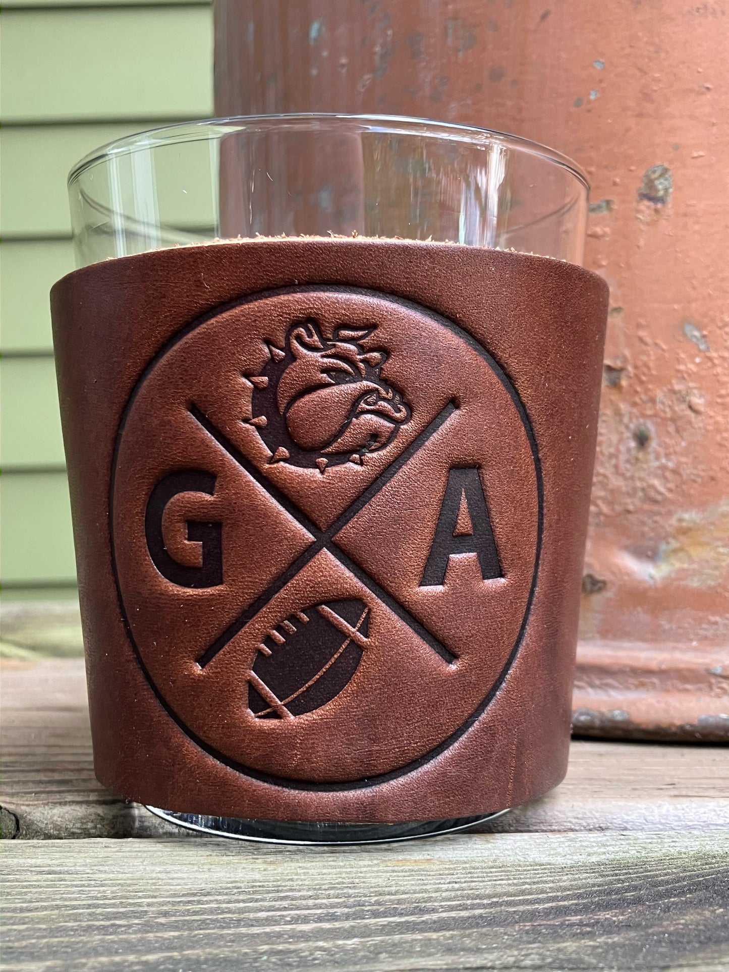 Leather Wrapped Whiskey Glass - Georgia Football
