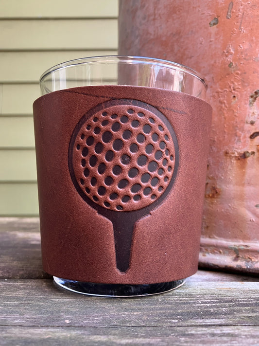 Leather Wrapped Whiskey Glass - Golf Ball