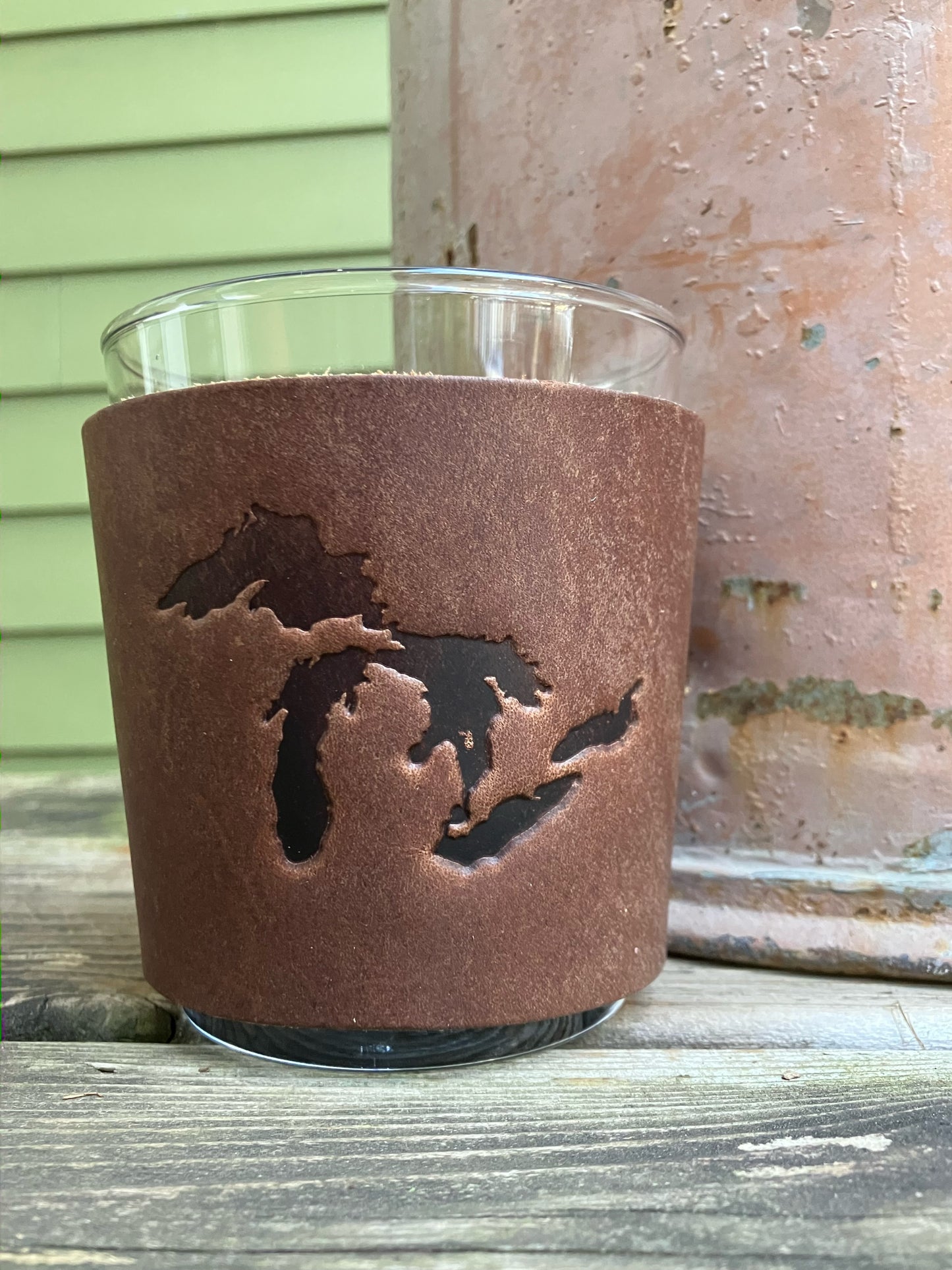 Leather Wrapped Whiskey Glass - Great Lakes of North America