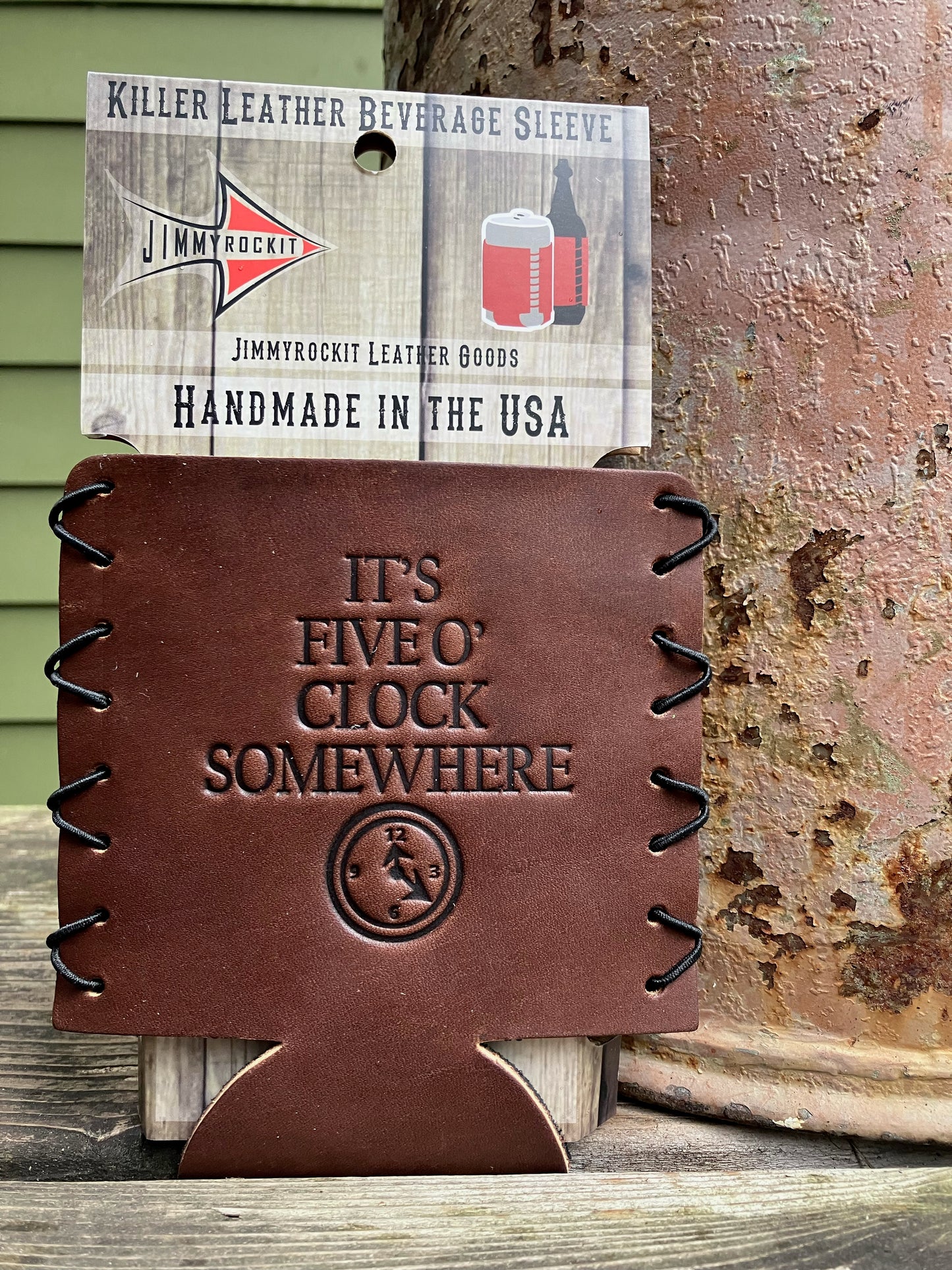 Leather Koozie - It's 5 O'clock Somewhere