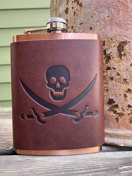 Leather Flask - Jolly Roger