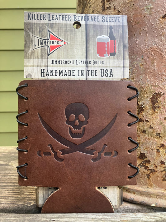 Leather Koozie - Jolly Roger