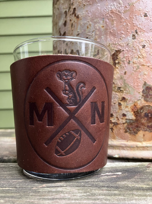 Leather Wrapped Whiskey Glass - Minnesota Football