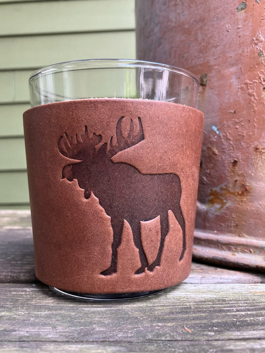 Leather Wrapped Whiskey Glass - Moose