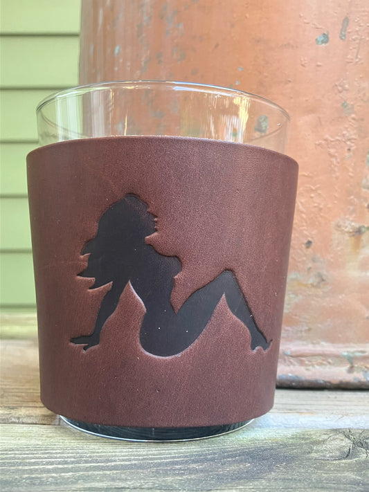 Leather Wrapped Whiskey Glass - Mudflap Girl