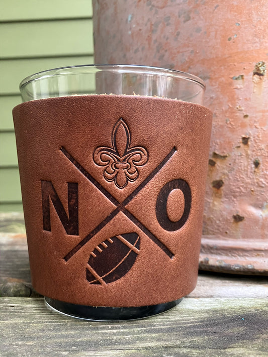 Leather Wrapped Whiskey Glass - New Orleans Football