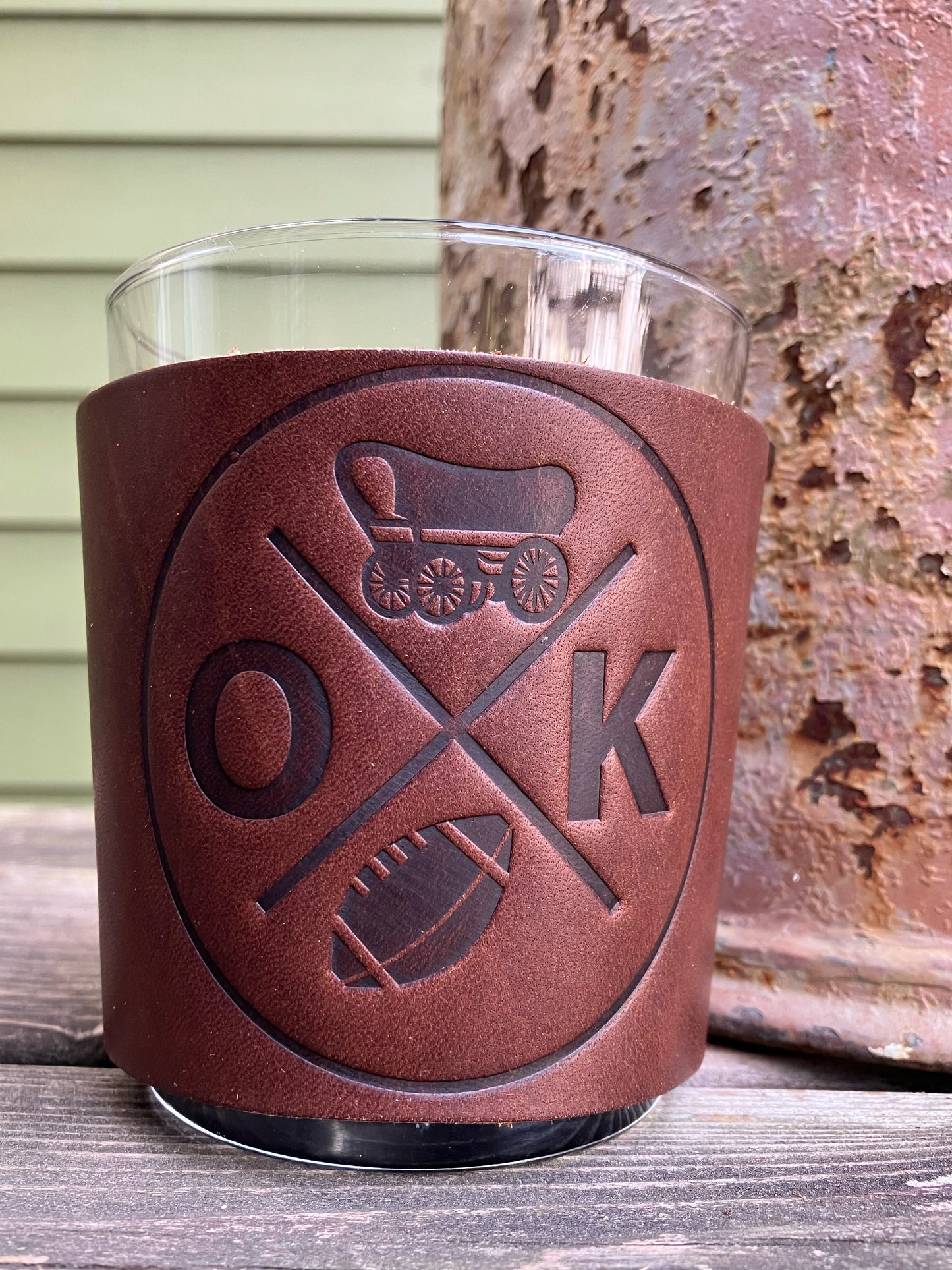 Leather Wrapped Whiskey Glass - Oklahoma Football