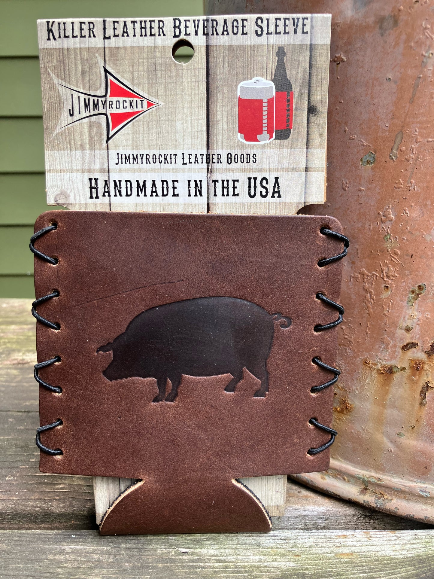 Leather Koozie - Pig