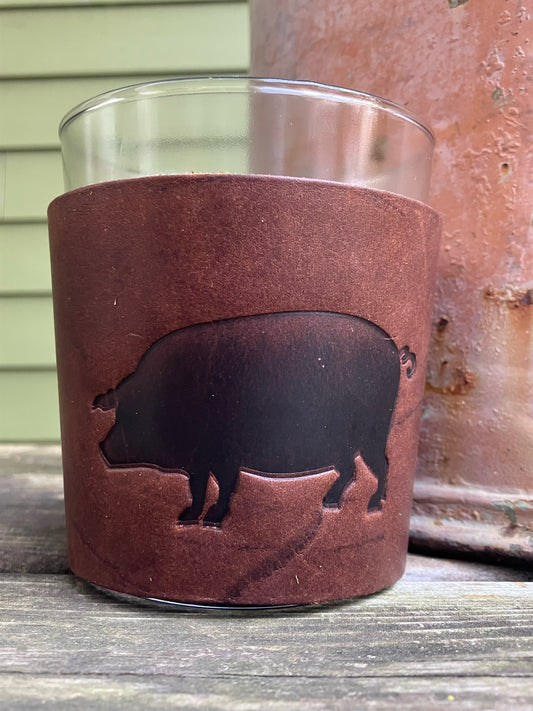 Leather Wrapped Whiskey Glass - Pig