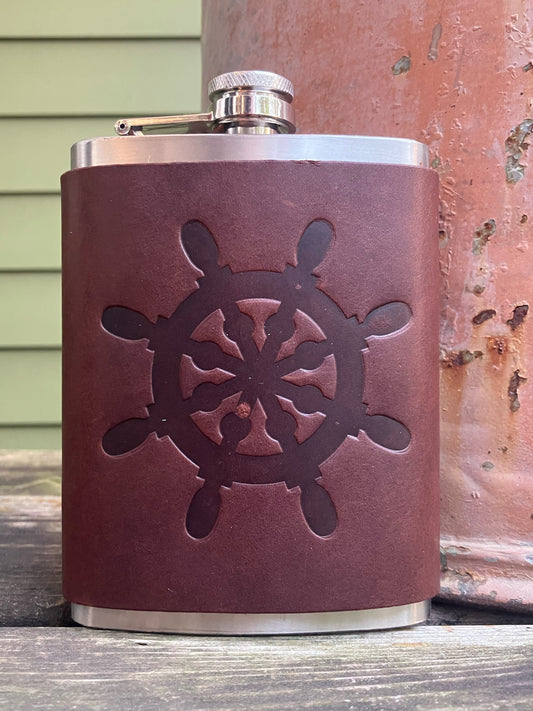 Leather Flask - Ship Wheel