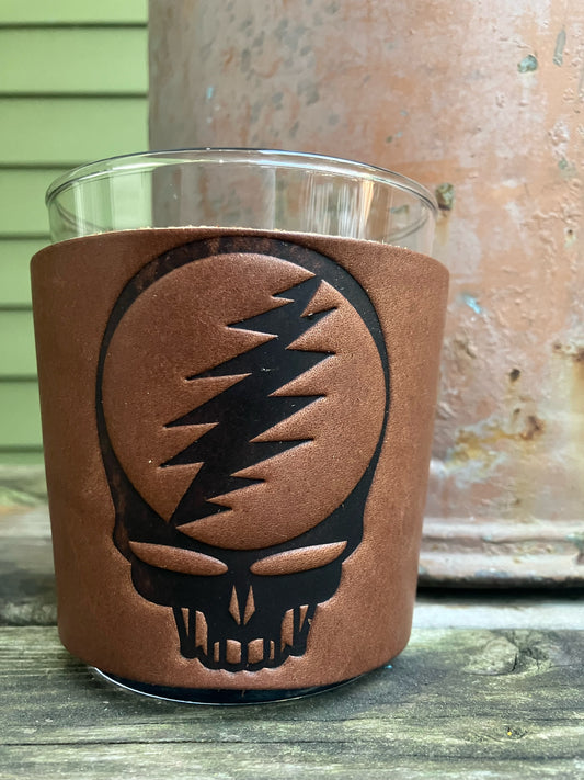 Leather Wrapped Whiskey Glass - Steal Your Face
