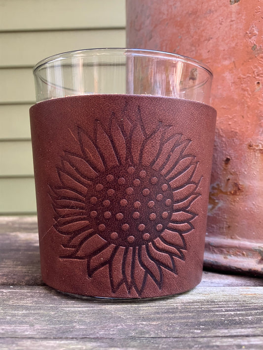 Leather Wrapped Whiskey Glass - Sunflower