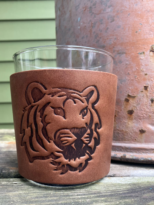 Leather Wrapped Whiskey Glass - Tiger
