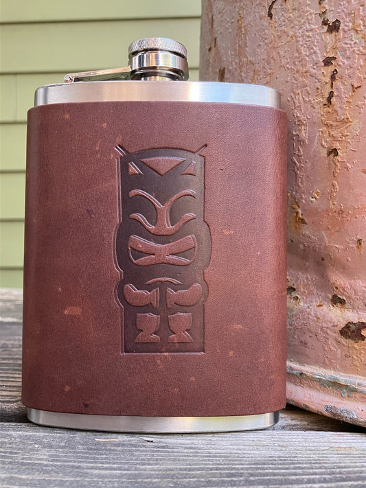 Leather Flask - Tiki Totem Pole