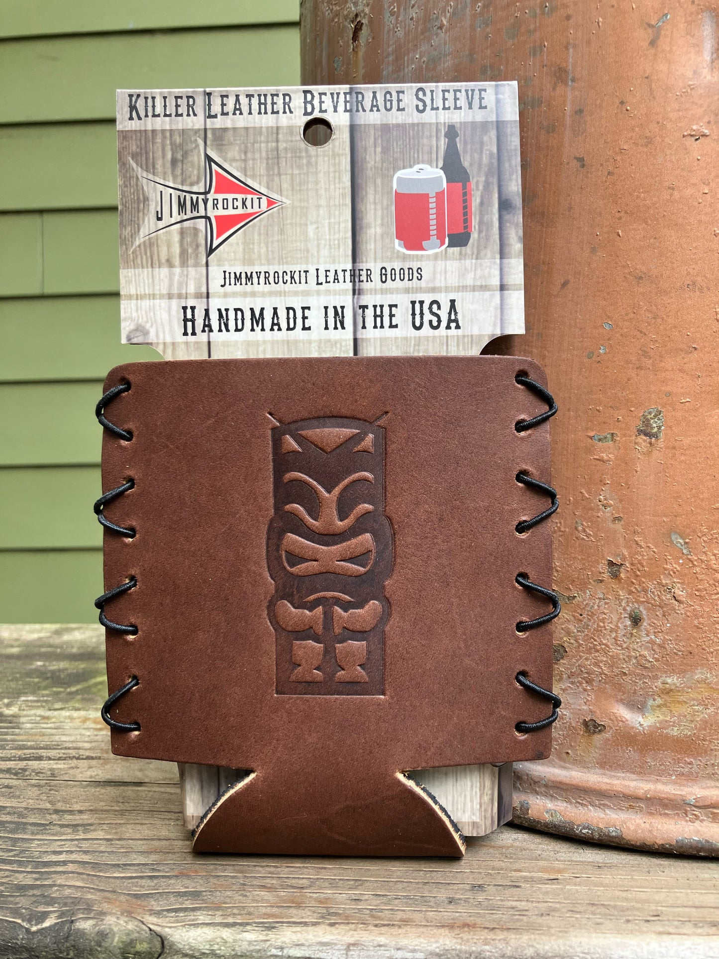 Leather Koozie - Tiki Totem Pole