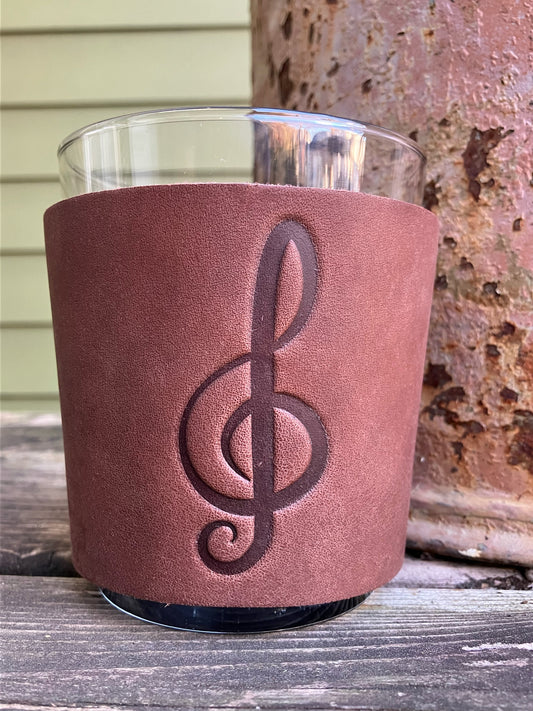 Leather Wrapped Whiskey Glass - Treble Clef