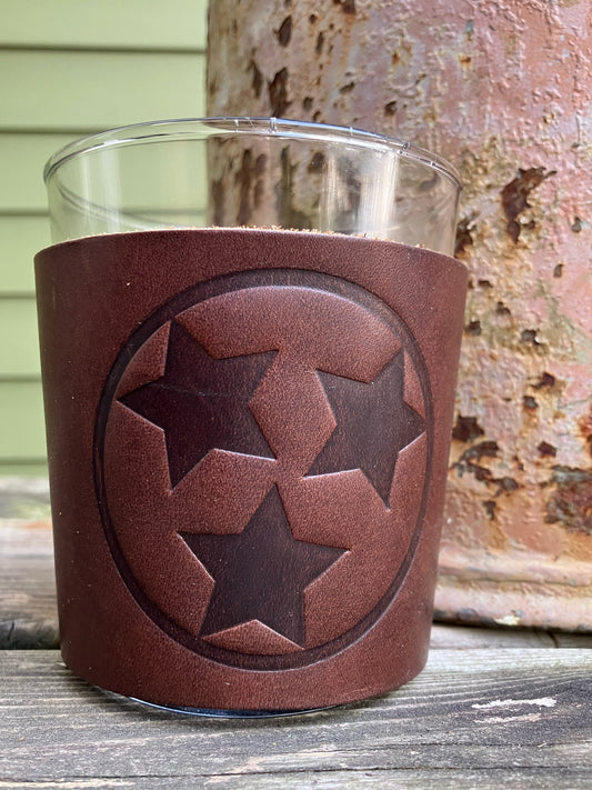 Leather Wrapped Whiskey Glass - Tennessee Tri Star