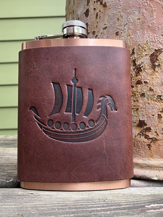 Leather Flask - Viking Ship