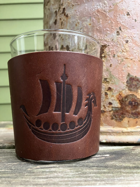 Leather Wrapped Whiskey Glass - Viking Ship
