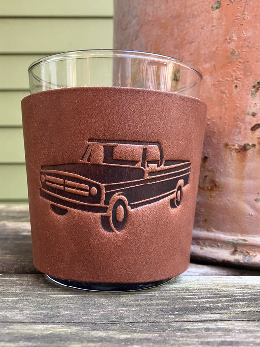 Leather Wrapped Whiskey Glass - Vintage Pickup Truck