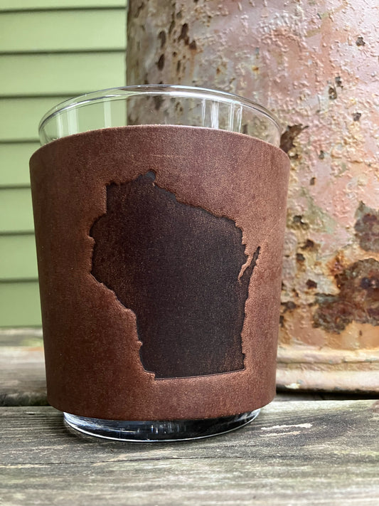Leather Wrapped Whiskey Glass - Wisconsin