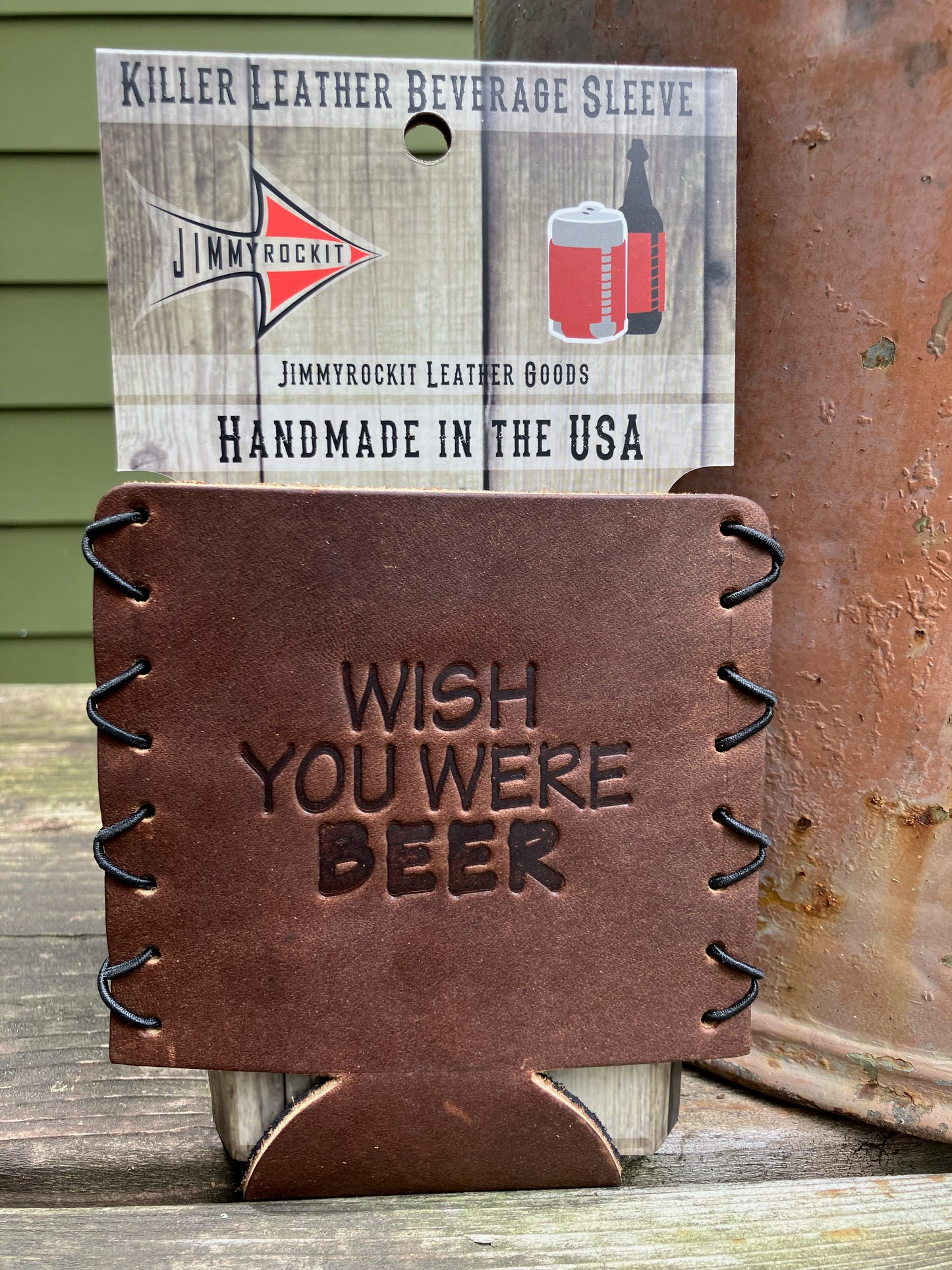 Leather Koozie - Wish You Were Beer